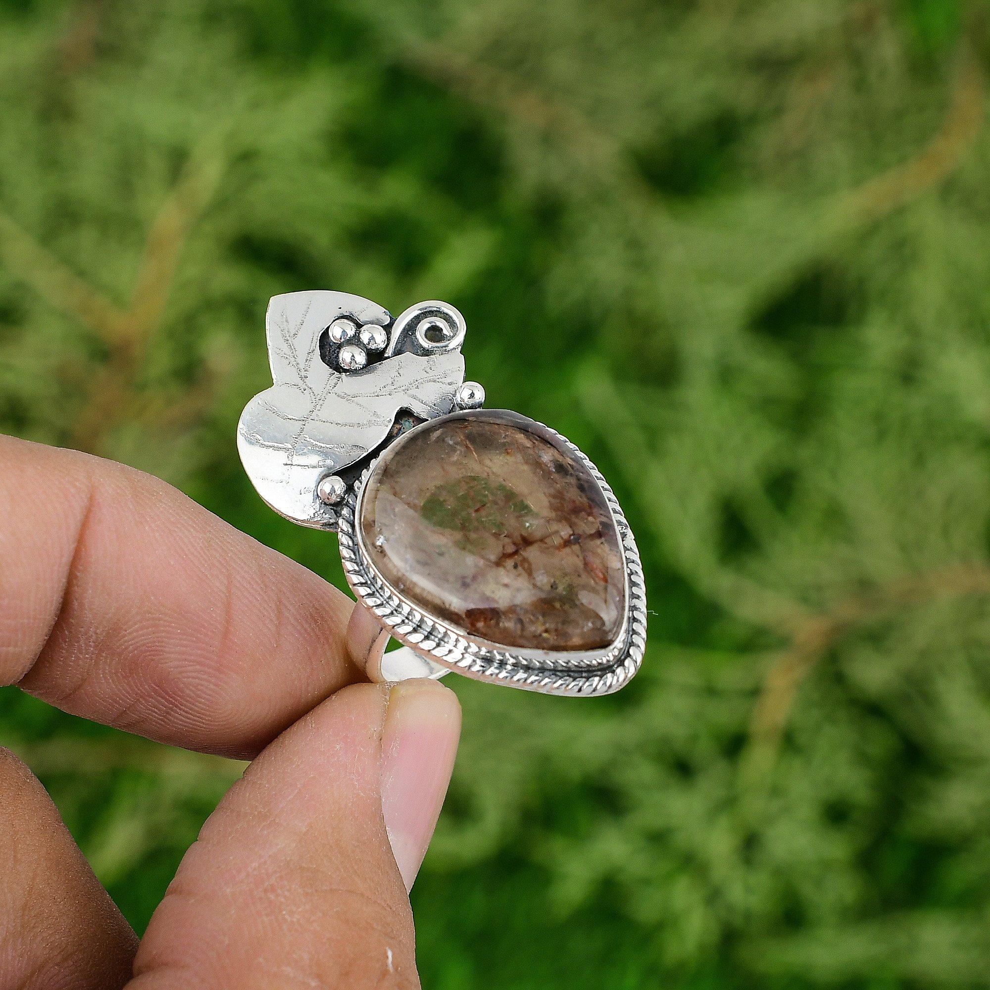 

Natural Elestial Quartz Gemstone 925 Silver Solitaire Ring Size 9 For Women 9