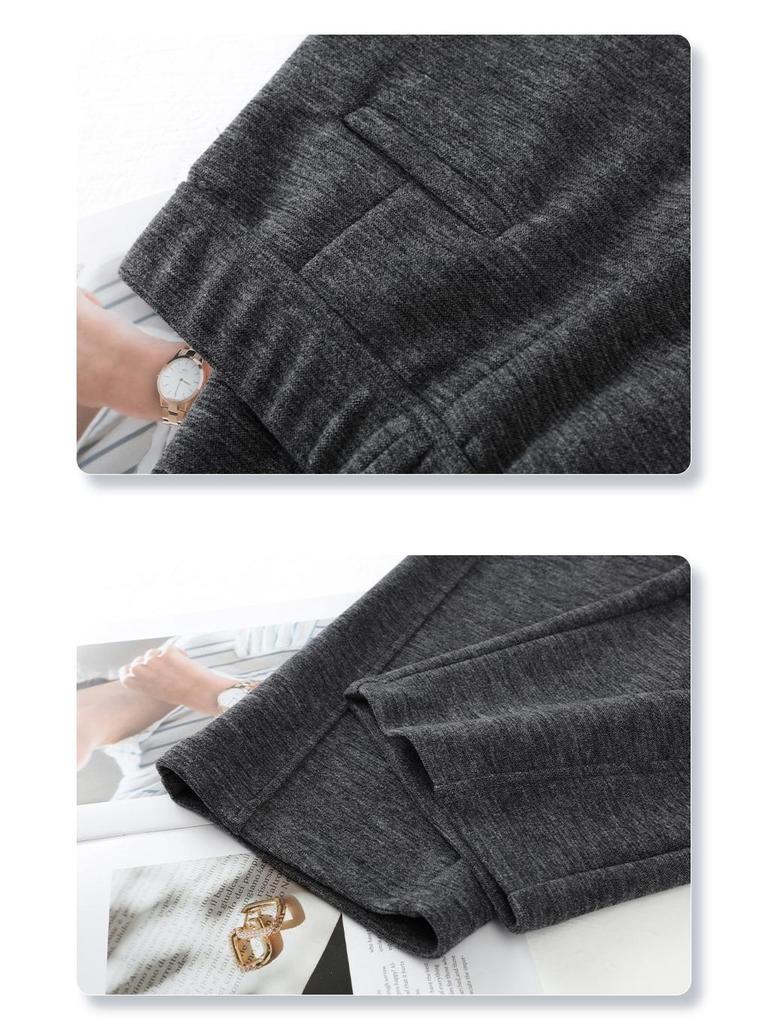 Women's Gray Woolen High-Waist Scimitar Pants - 2024 Autumn/Winter Collection