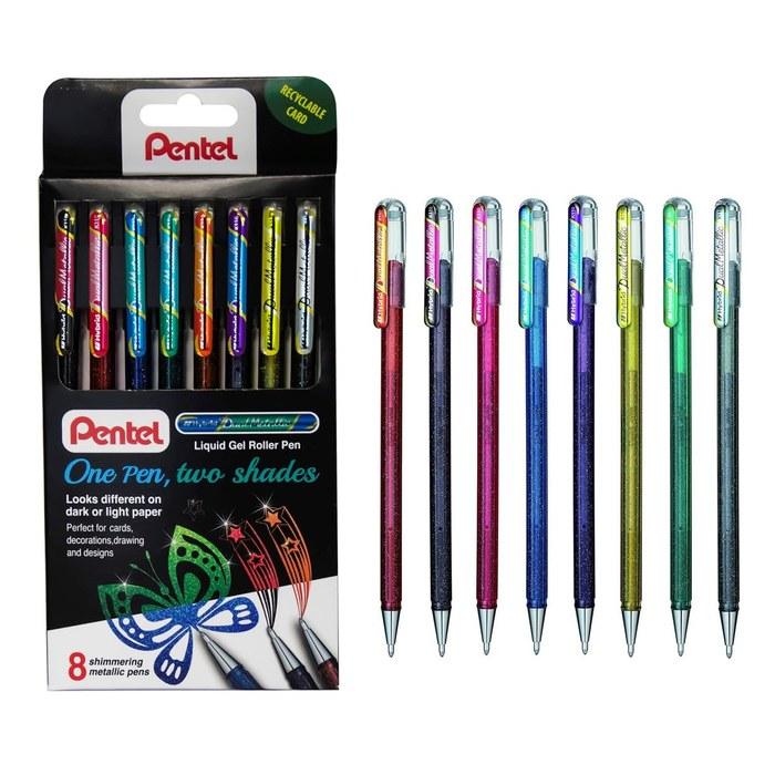 Pentel Hybrid Dual Metallic Liquid Gel Roller Pen YK110/8-M - 8 Count (Pack of 1) 16 Glittering Metallic Colors