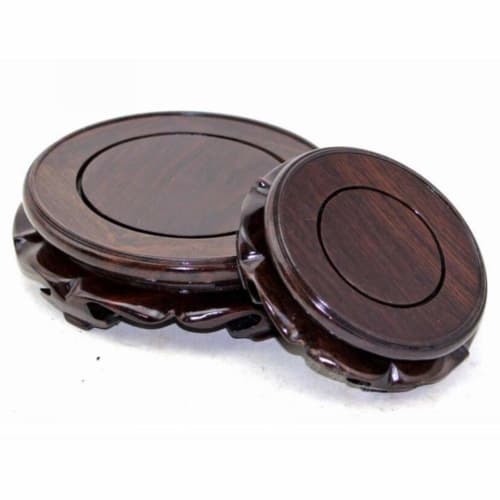 Round Wooden Flower Stand, Natural Ebony-Look Black Catalpa Wood, for Lotus Flowers, Buddha Statues, Display Shelves, Collectibles, and Bonsai (Size 3