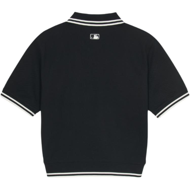 MLB New York Yankees Logo Striped Button Short Sleeve Summer Breathable Polo Shirt Women Tops Black 3FPQB0253-50BKS