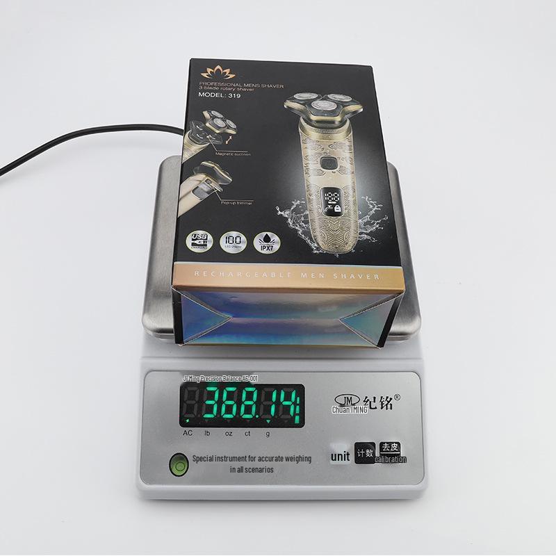 Double Ring 3-Blade Electric Shaver: Full Metal, Magnetic Suction Blade, Washable Men s Razor.