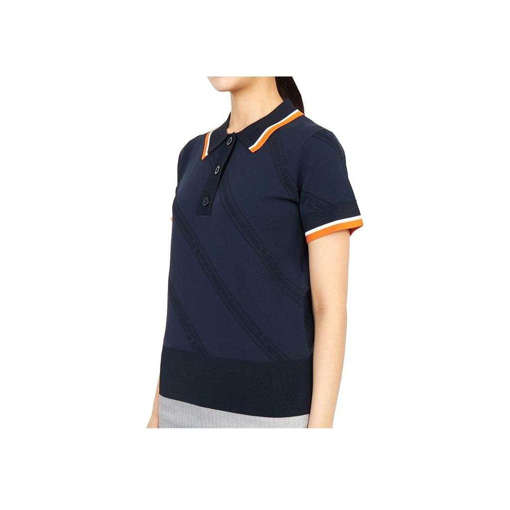 J.LINDEBERG Fitted Straight-Leg Polo Collar Twill Printed Short Sleeve T-Shirt Women Tops Navy-Blue AWKW08148-6855