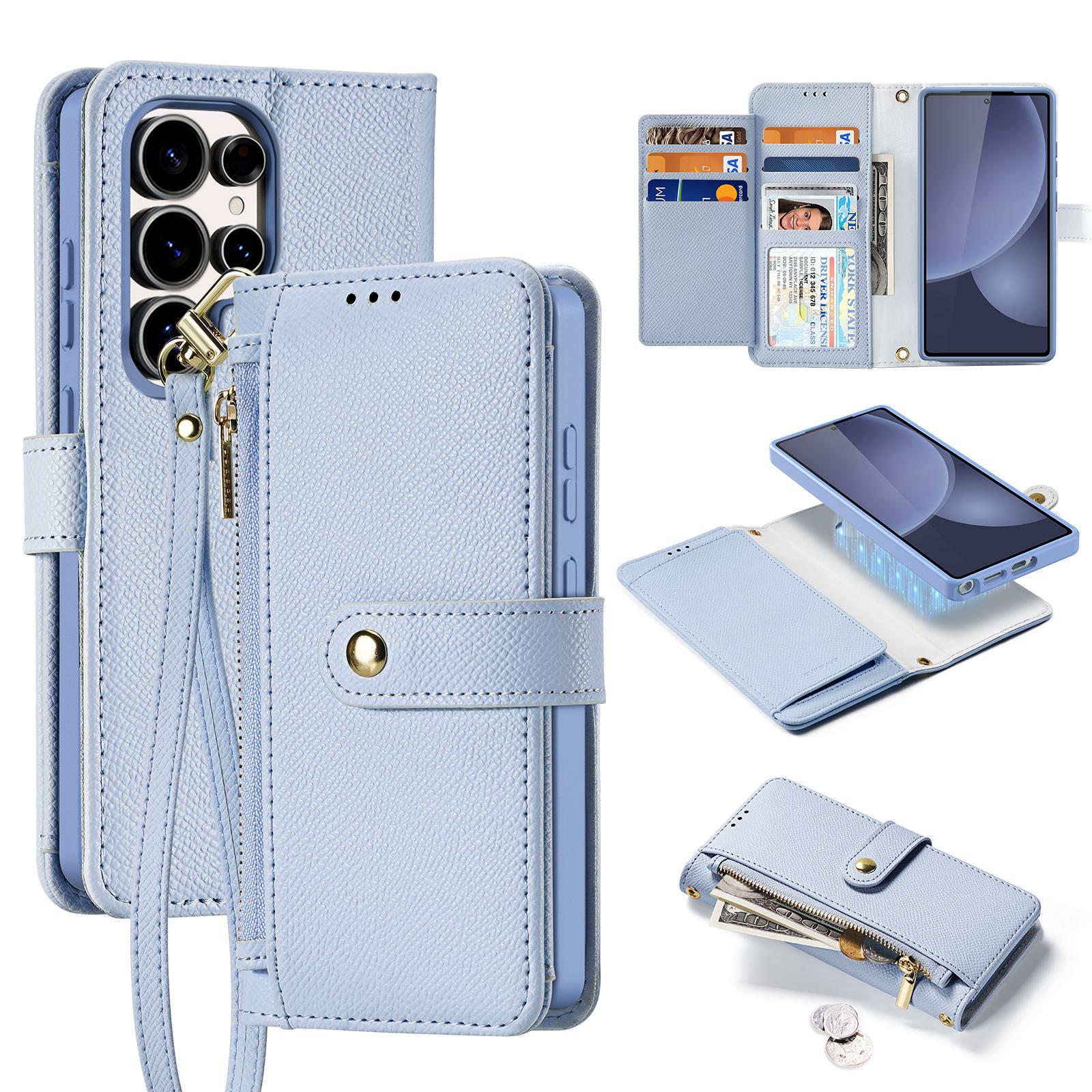 

DUX DUCIS Lawa Series For Samsung Galaxy S25 Ultra Case Detachable Magnetic Cowhide Leather Cover Zipper Wallet Light Blue