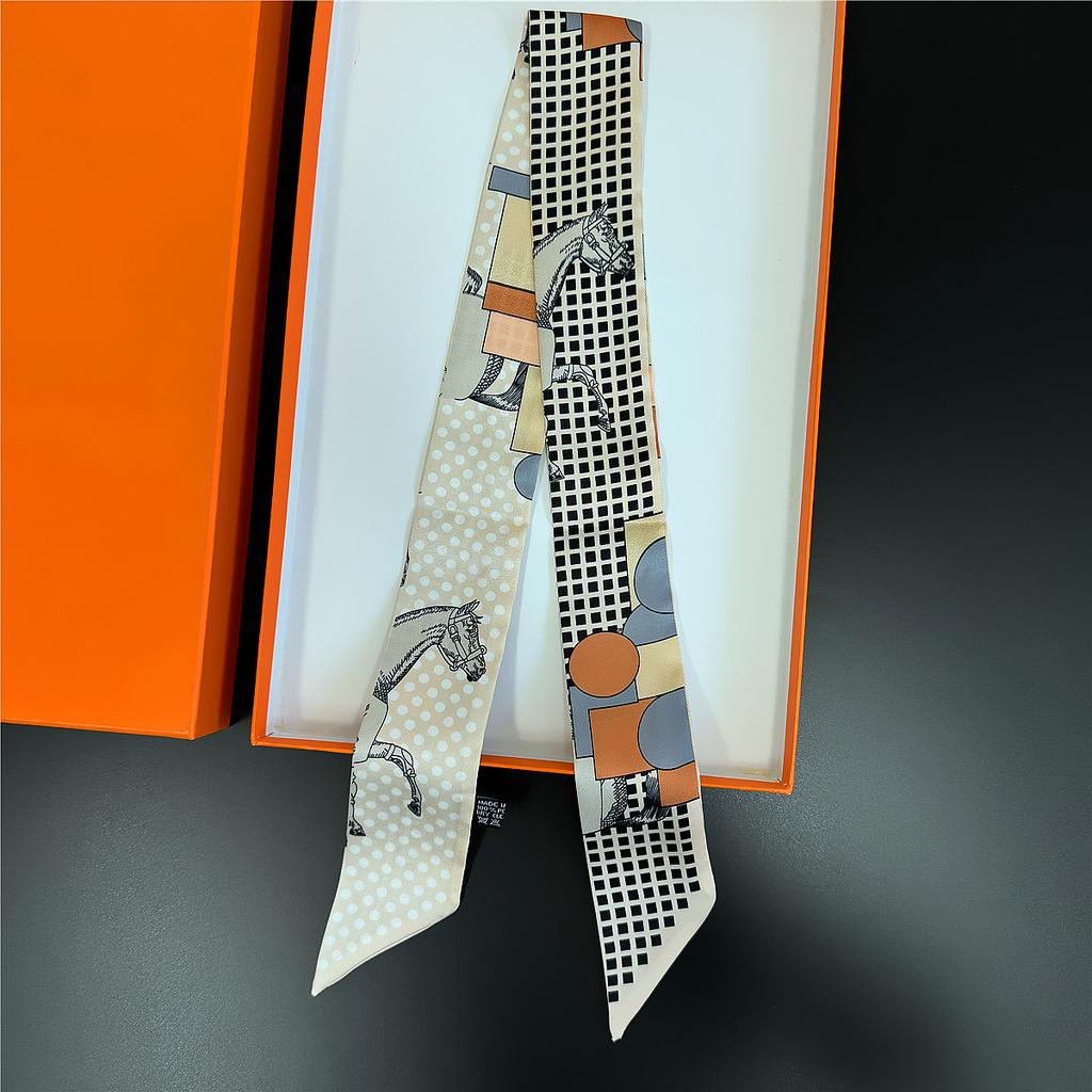 Gorgeous Saddle Twill Silk Scarf Women Fashion Scarf Luxury Skinny Bag Scarves Brand Design Foulard  Neckerchief Hair Headband