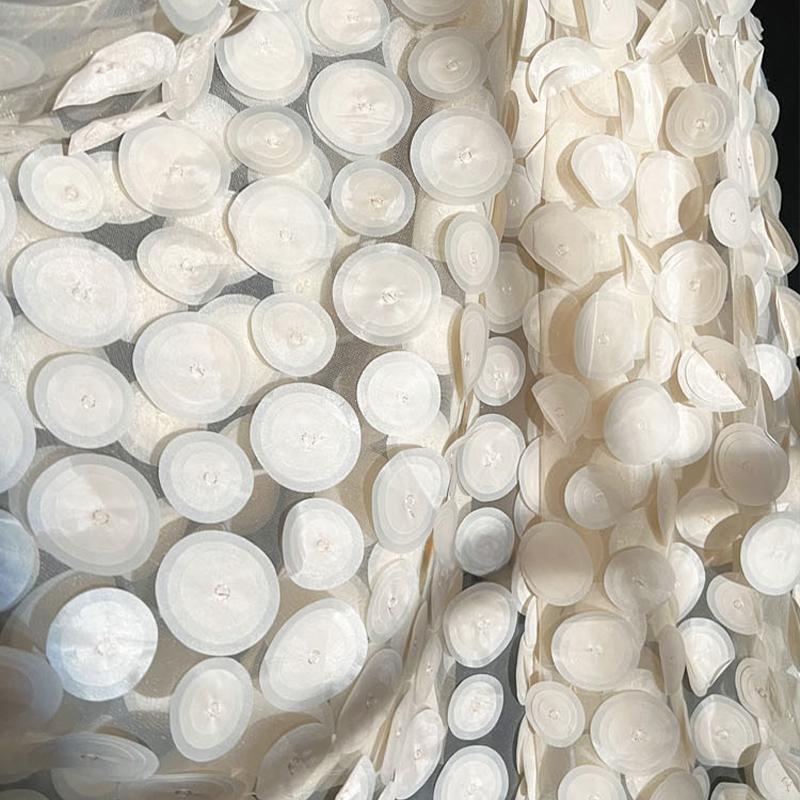 50x135cm 3D Textura Pesada Pieza de Corte Circular Tejido de Malla Perspectiva Encaje Africano Tejido de Diseñador Ropa DIY Vestido de Noche