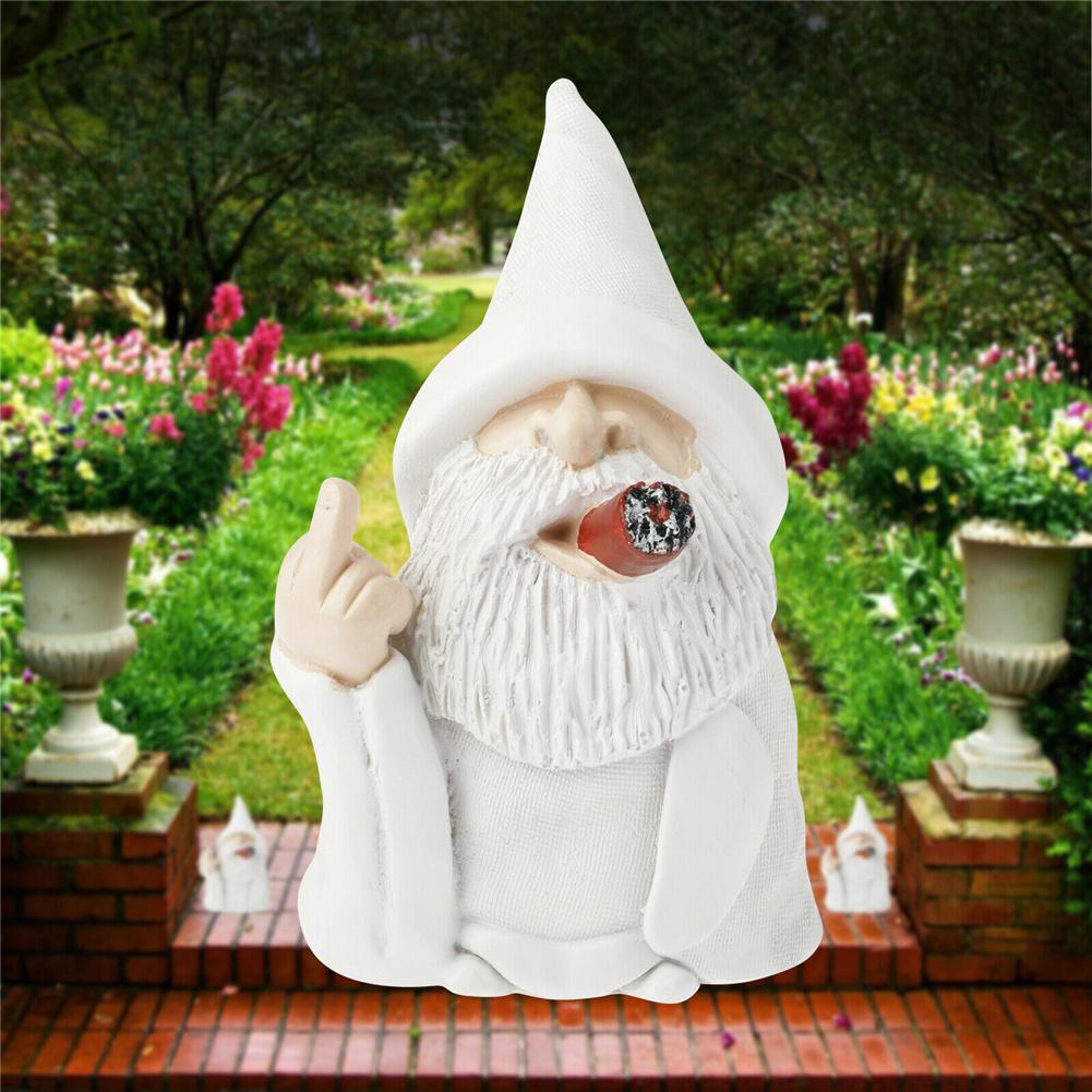 Resin Gnome Ornament Smoking Wizard Middle Finger Artificial Statue For Garden Yard Lawn Decor W28#1