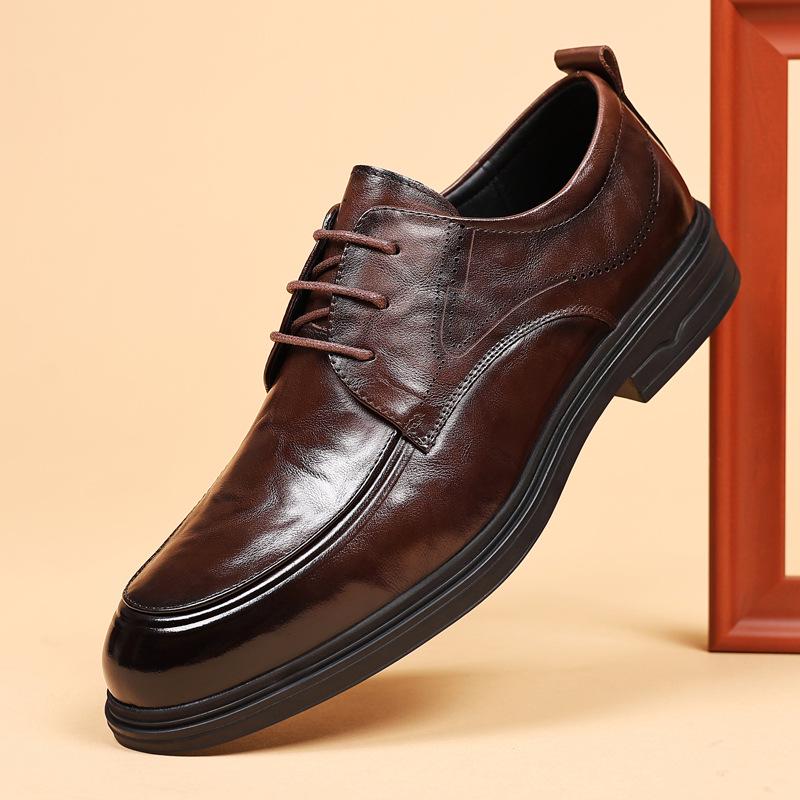 Men's Genuine Leather Lace-Up Business Casual Shoes - Breathable Soft Sole