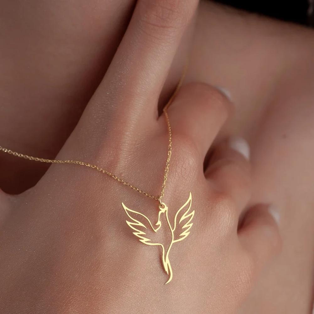 Stainless Steel Hollow Phoenix Necklaces & Pendants Gold Plated Sacred Bird Necklace For Women Jewelry Gifts