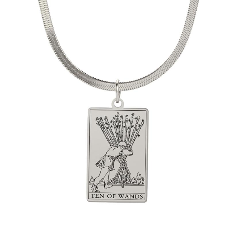 LIKGREAT Astrology Amulet Stainless Steel Snake Chain Wands Tarot Necklace Vintage Wands Minor Arcana Tarot Cards Jewelry