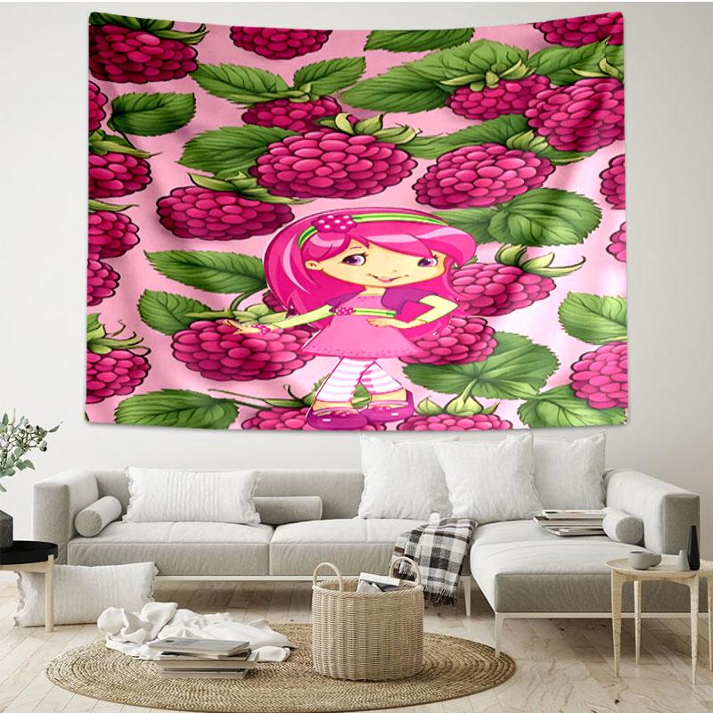 Strawberry Shortcake Print Tapestry - Portable Wall Decor Cloth, for Home, Dorm, Travel, Bedroom, Living Room - Ideal Birthday Housewarming Gift