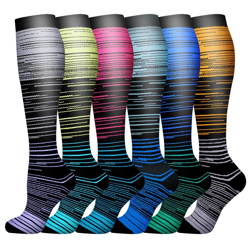 

Compression Socks Outdoor Fitness Running Sports Pressure Socks Men S And Women S Stripes Gradual Change Stockings L/XL
