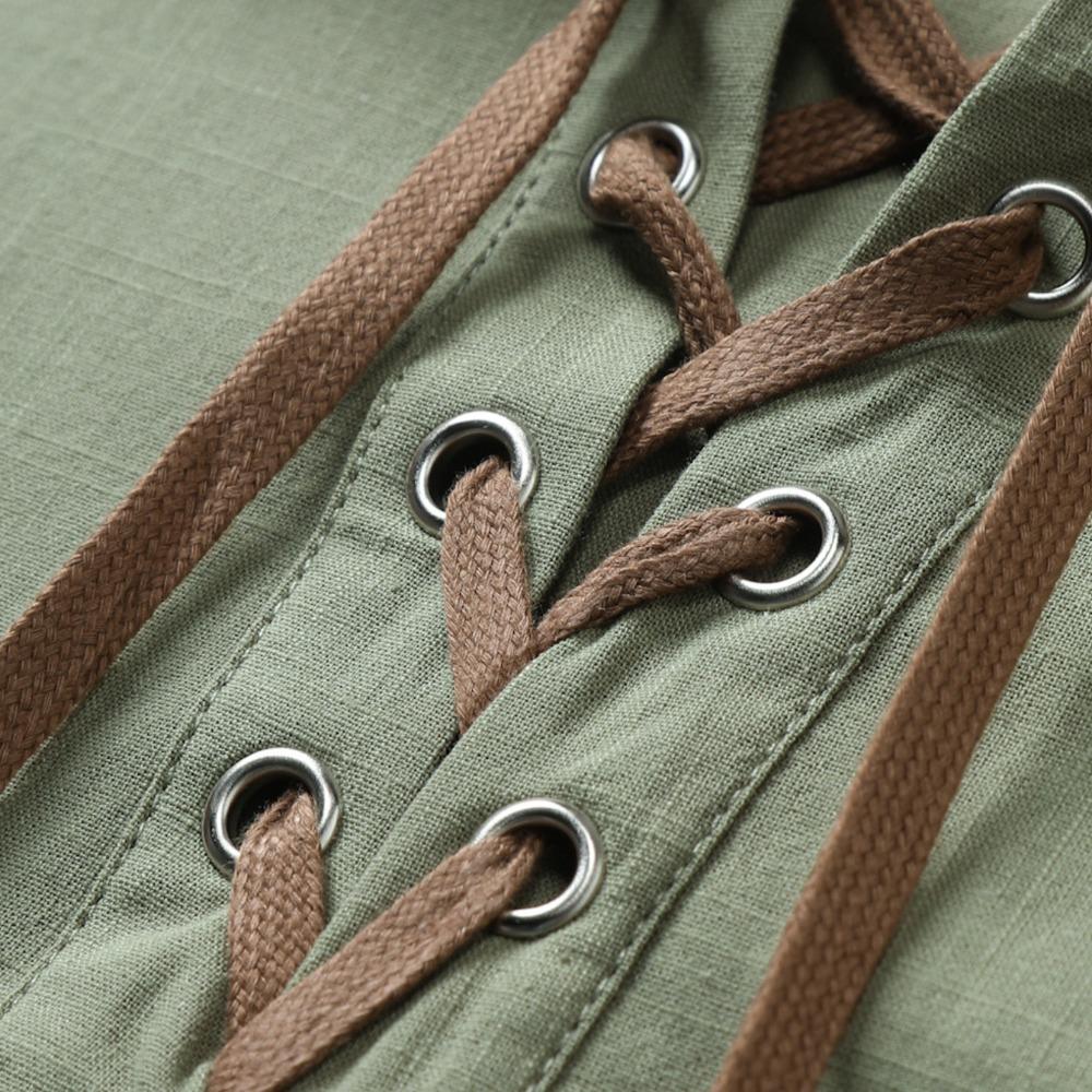 Camisa de manga curta masculina 100% algodão e linho, casual, cor sólida, lapela, gola V, manga curta