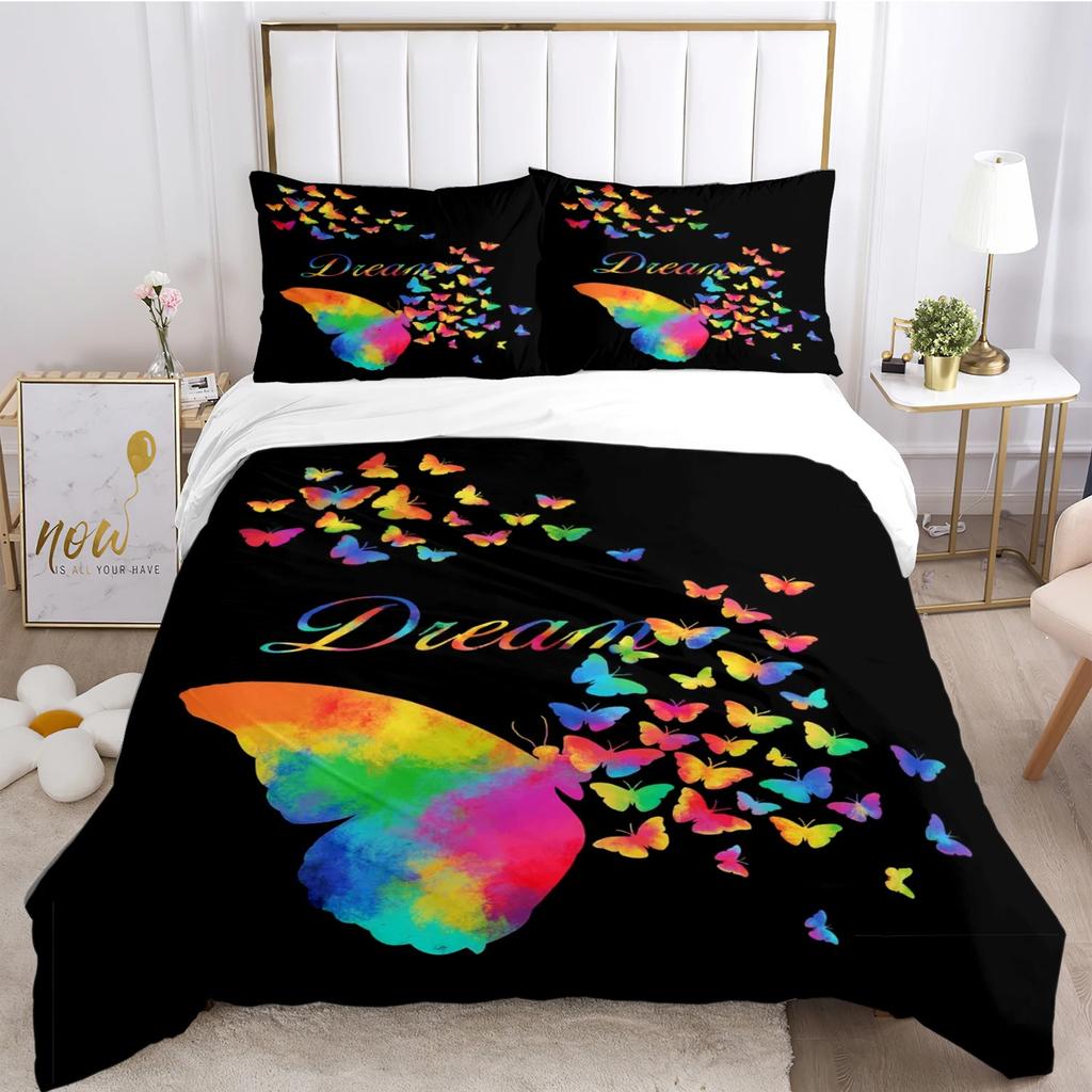 Colorful Flying Butterfly All Season Duvet Cover Comforter Bedding Set Soft Quilt Cover and Pillowcases SingleDoubleQueenKing