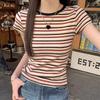 2026 Summer New Style Contrast Color Striped Short Sleeve T-Shirt for Women, Slim Fit and Versatile Top