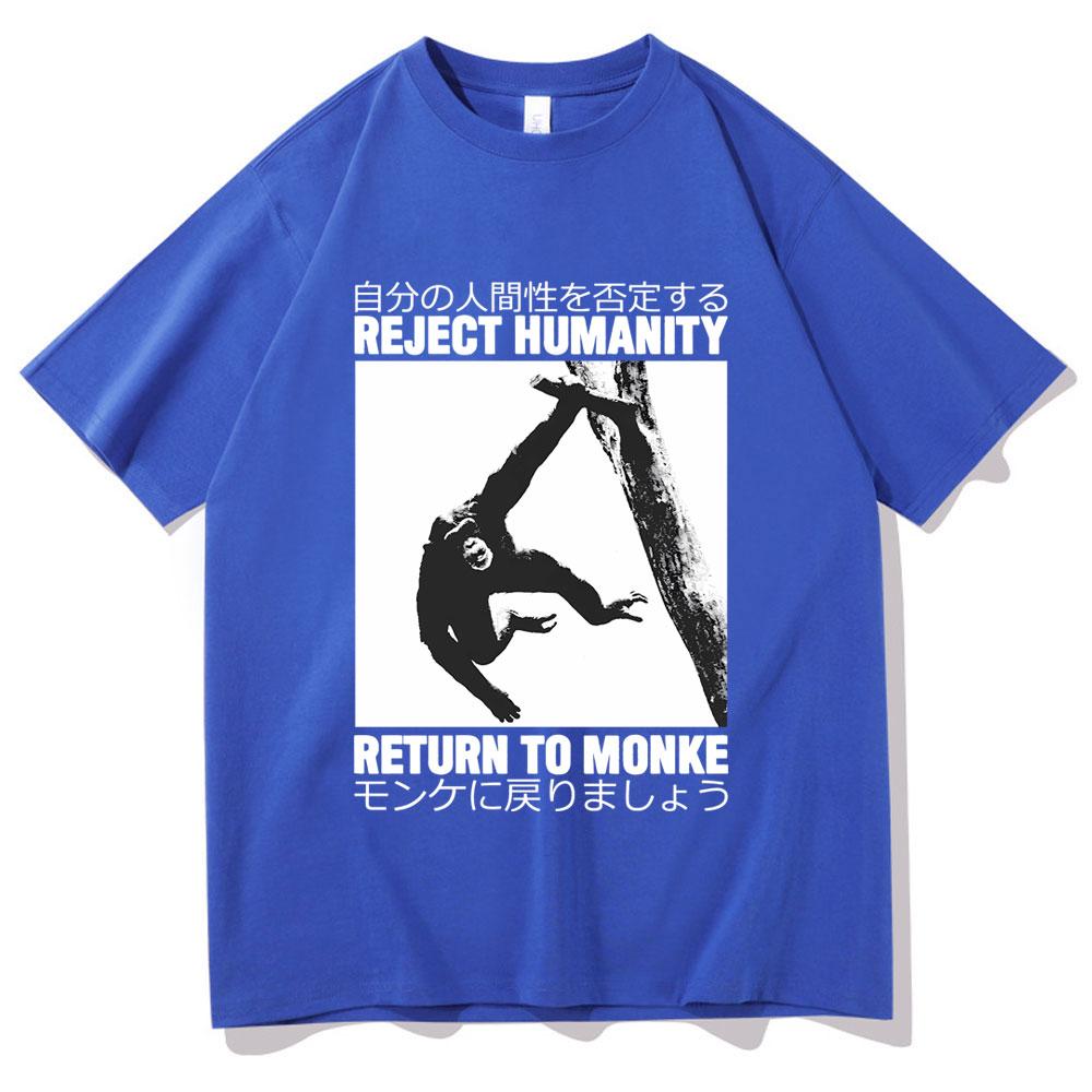 Rejeter l'Humanité Retourner au Singe T-shirt Mignon Drôle Meme Singe Japonais Impression Graphique T-shirt Homme Coton T-shirts Oversize