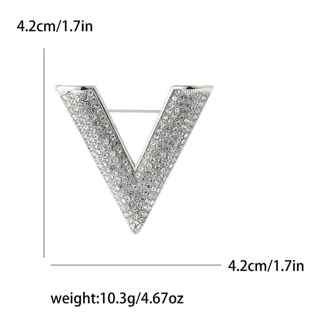 Japan And Korea Fashion Versatile Alloy Rhinestone Big V Brooch Creative Design Women'S Suit Coat Corsage Jewelry Pin