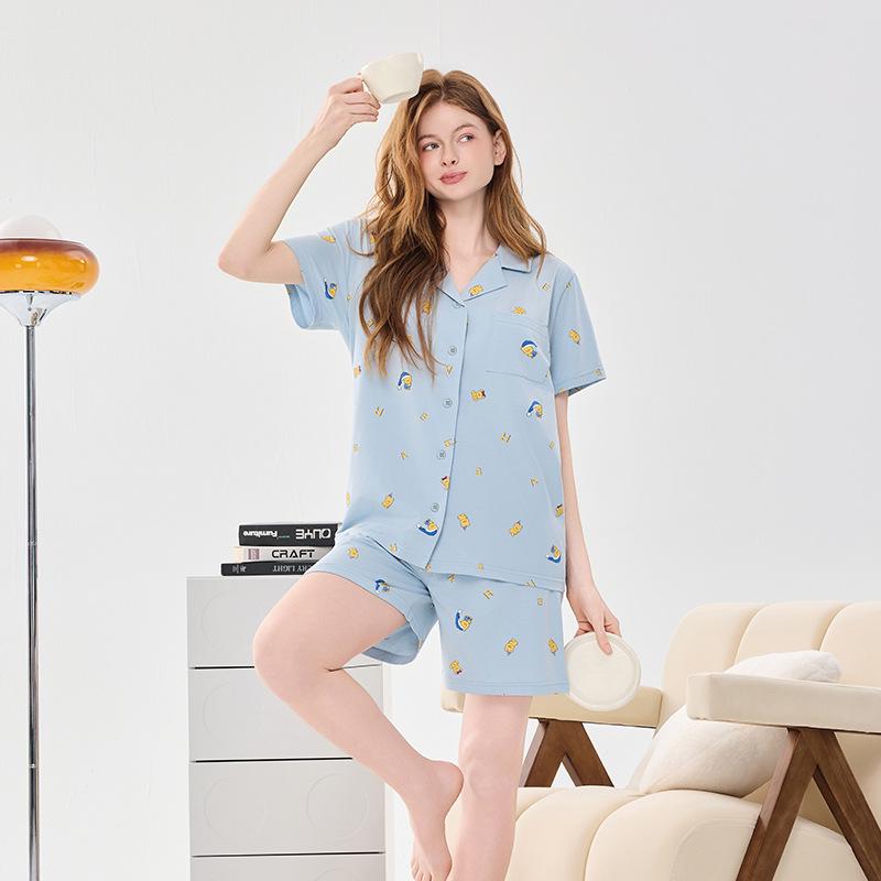 

Женская пижама из модального хлопка с коротким рукавом - Милый комплект домашней одежды с весенне-летним принтом 2XL Women (140-160 jin)