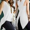 Sexy Lady Solid Color Sleeveless Round Neck Back Slit Irregular Hem Vest Tank Top