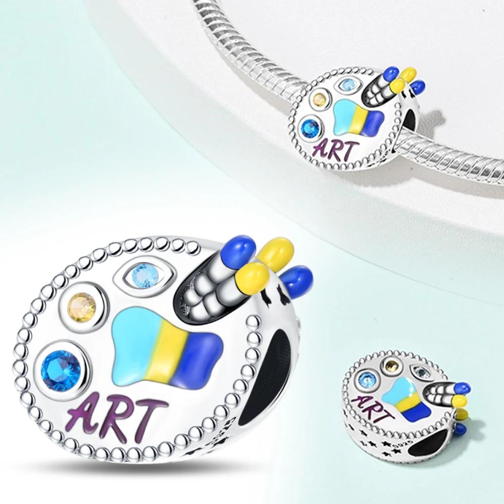 Copper Color Eggshell Painter'S Palette Artist Charms Beads Fit Pandora Original Bracelets For Women Diy Fine Jewelry Gift