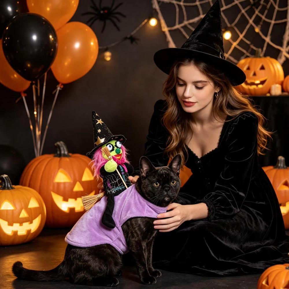Adjustable Chest Strap Wizard Riding Dog Clothes 3D Doll Halloween Pet Dress UP for Pet Party