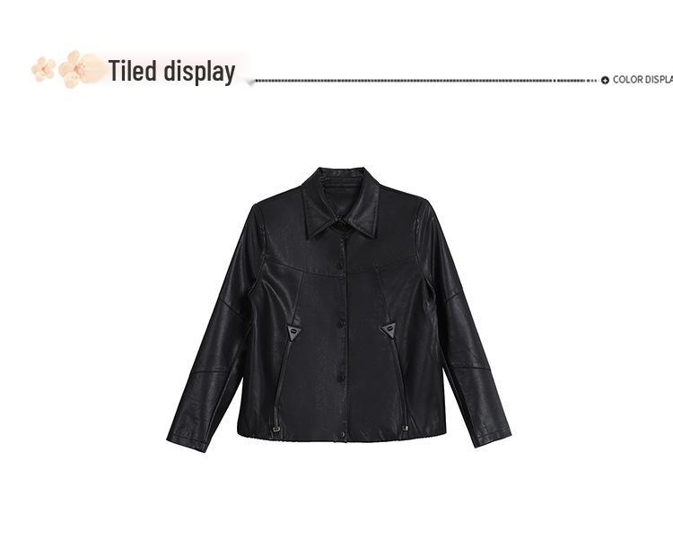 Spring 2025 Women's PU Leather Jacket - Short, Casual, Versatile Style for Middle-Aged Moms