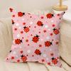 Cute Ladybug Wildflower Pattern Cushion Cover Silky Short Plush Invisible Zipper Dustproof Sofa Pillow Case for Home Decor