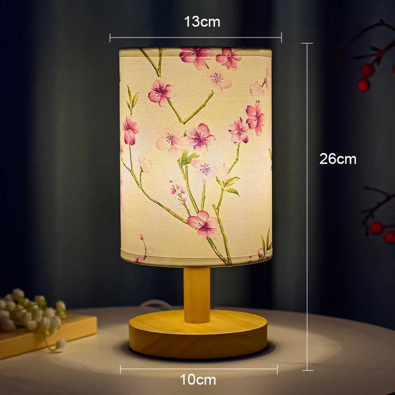 LED Table Lamps Decoration Plum Blossom Desk Dimmable EU Plug Night Light Chinese Style Fabric Simple  Bedroom Bedside Lights