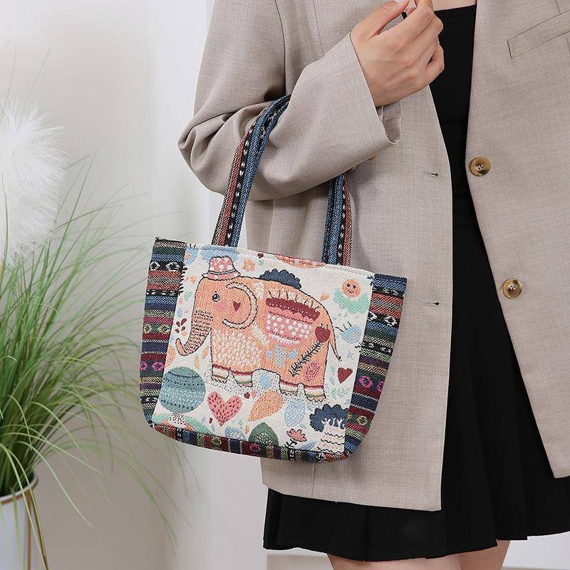 Geantă Elefant Bufniță Iepure Geantă din Pânză Jacquard Brodată Față-Verso Durabilă și Rezistentă Lucru Manual Geantă de Mână pentru Femei