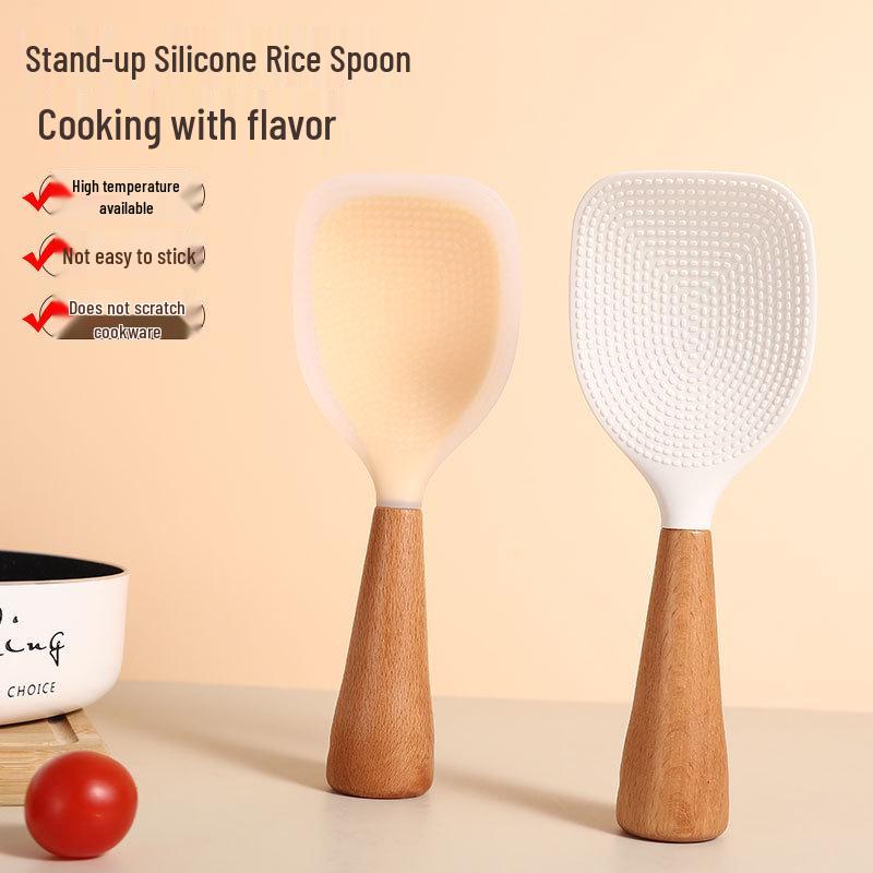 Heat-Resistant Non-Stick Rice Spoon with Wooden Handle for Rice Cookers