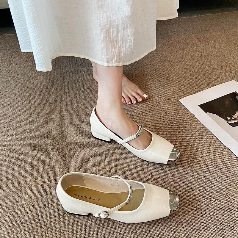 G3760-61 French 2025 spring and autumn new metal square head high heels temperament light mouth thick heel Mary Jane shoes women