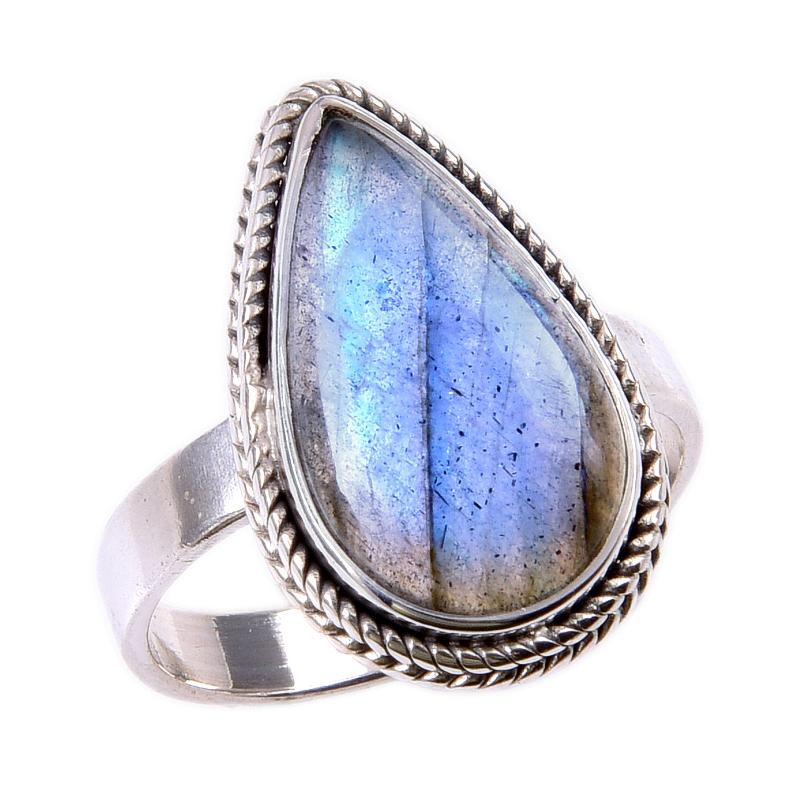 Natural Labradorite Gemstone 925 Solid Sterling Silver Jewelry Ring Size 6 R4u44