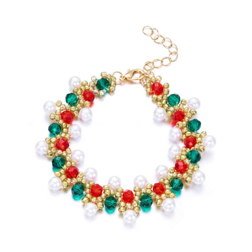 Imitation Pearl Christmas Beaded Bracelet Alloy Christmas Jewelry  Holiday Outfit Accessories