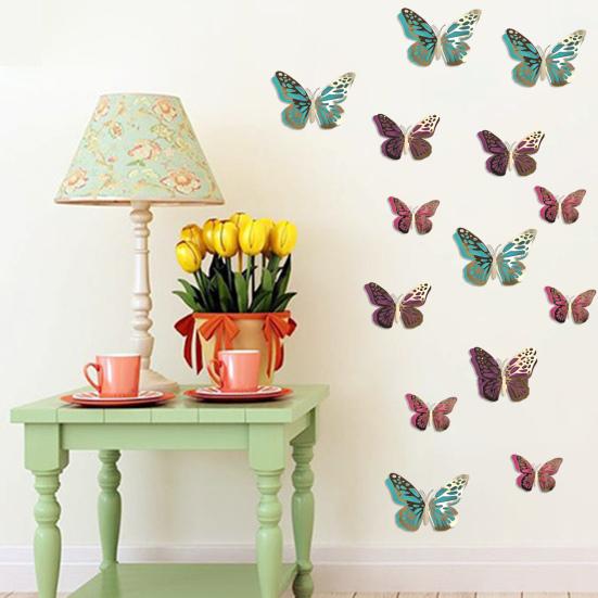 6Pcs Self Adhesive Butterfly Wall Sticker Waterproof PVC Wall Decals Double Layer DIY Wall Art Stickers for Living Room Bedroom Bathroom