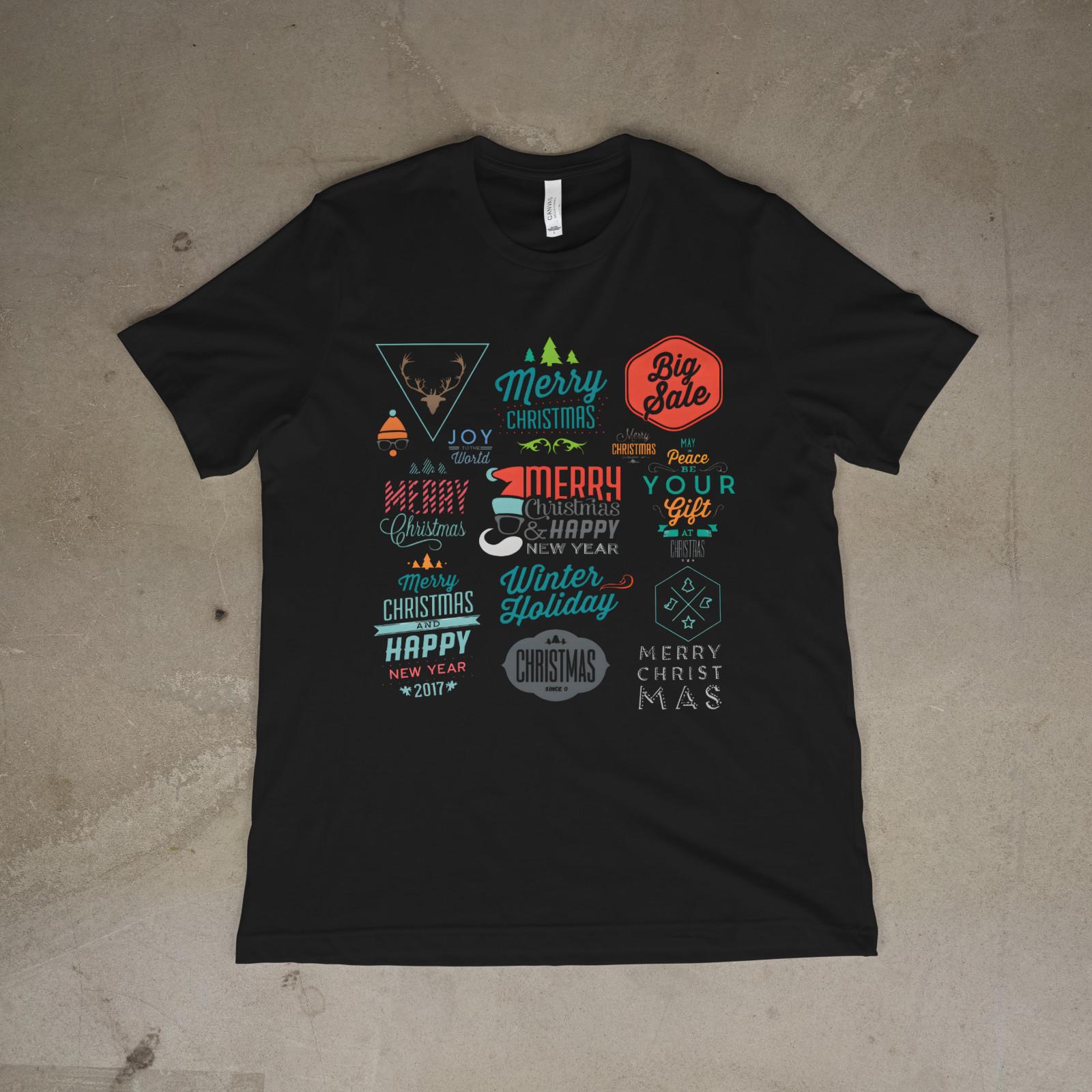 Vintage Christmas Typography Shirt Retro Holiday Lettering Merry Xmas Tee XXXXL