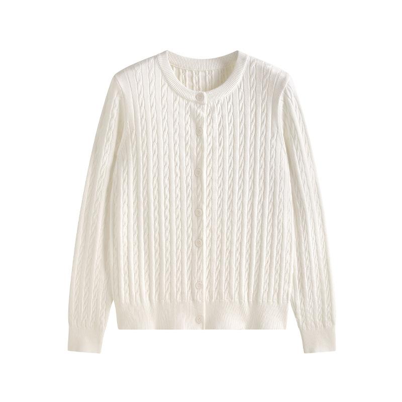 

Women s Cable Knit Cardigan Long Sleeve Round Neck Button Front Solid Color One size fits all