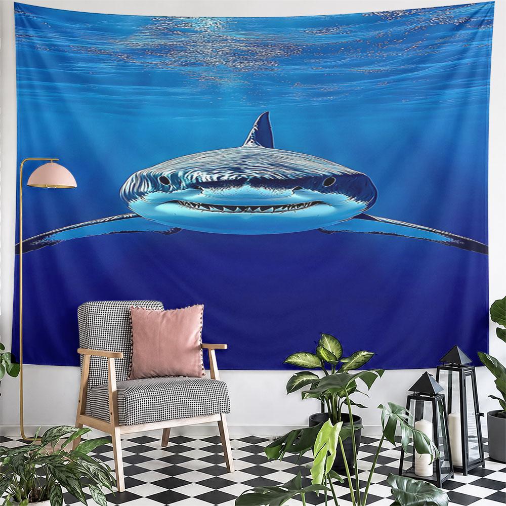 Great White Shark Underwater Scene Pattern Wall Hanging Tapestry Decorative Tapestry Home Decor for Bedroom and Living Room