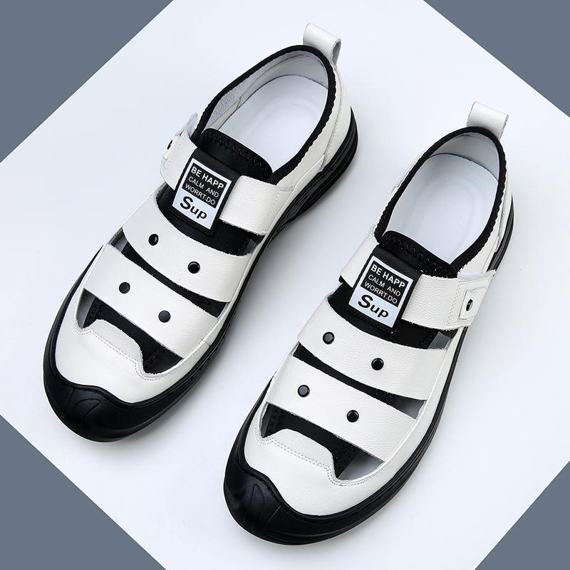 Men'S Leather Sandals Leather Men'S Shoes Summer Breathable Middle-Aged Hole Shoes Men'S Non-Slip Soft-Soled Casual Dad Shoes
