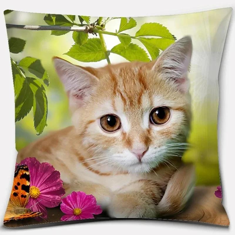 Cat Print Home Decoration Pillowcase Cute Cat Decorative Pillowcase Living Room Sofa Office Seat Cushion Cover