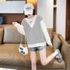 Early autumn small sweater women's spring and autumn 2026 new loose large size fake two-piece striped splicing top jacket