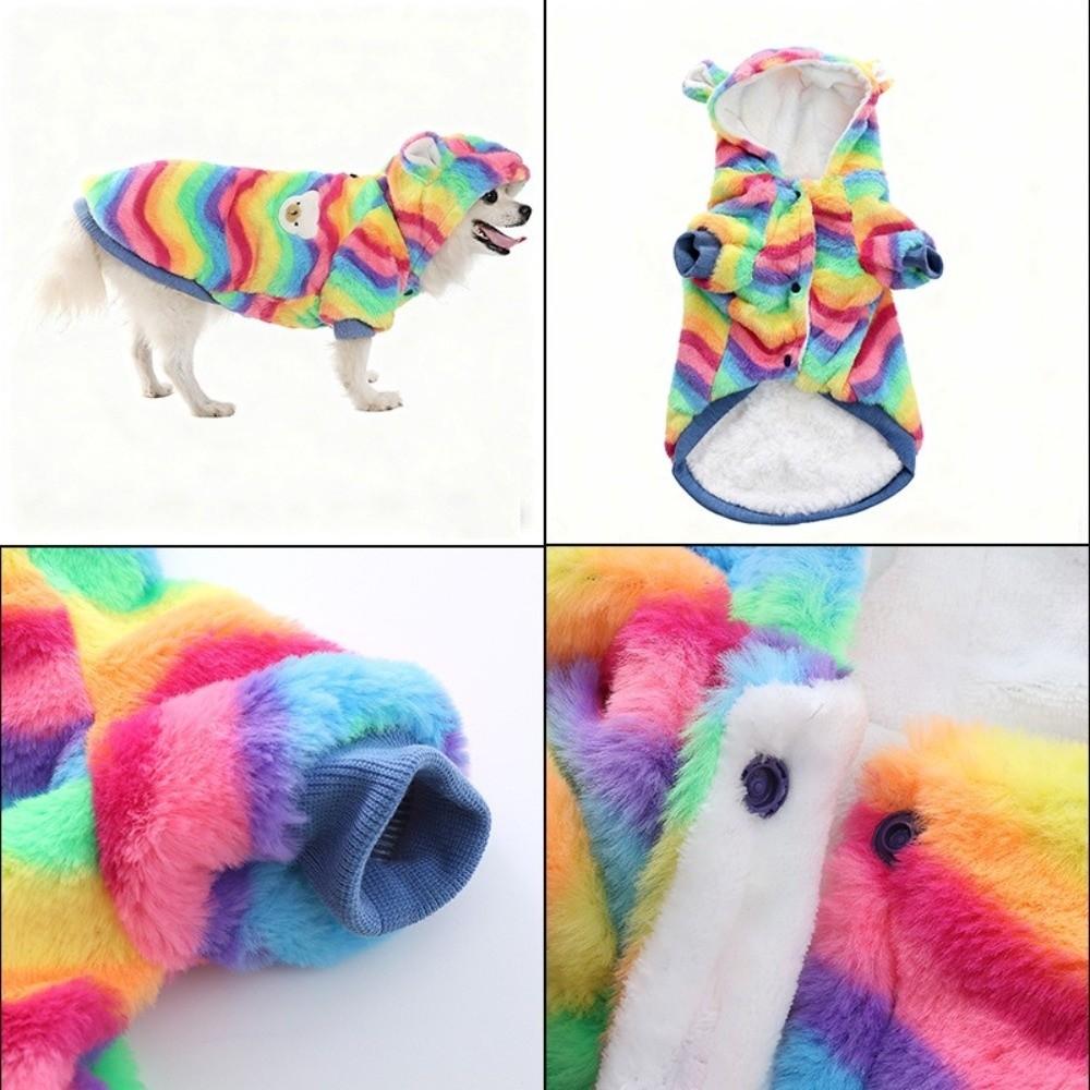 Pet Costume Thick Pet Dog Hoodie Fleece Rainbow Dog Sweatshirt Warm Soft Pet Coat Jacket Winter Autumn