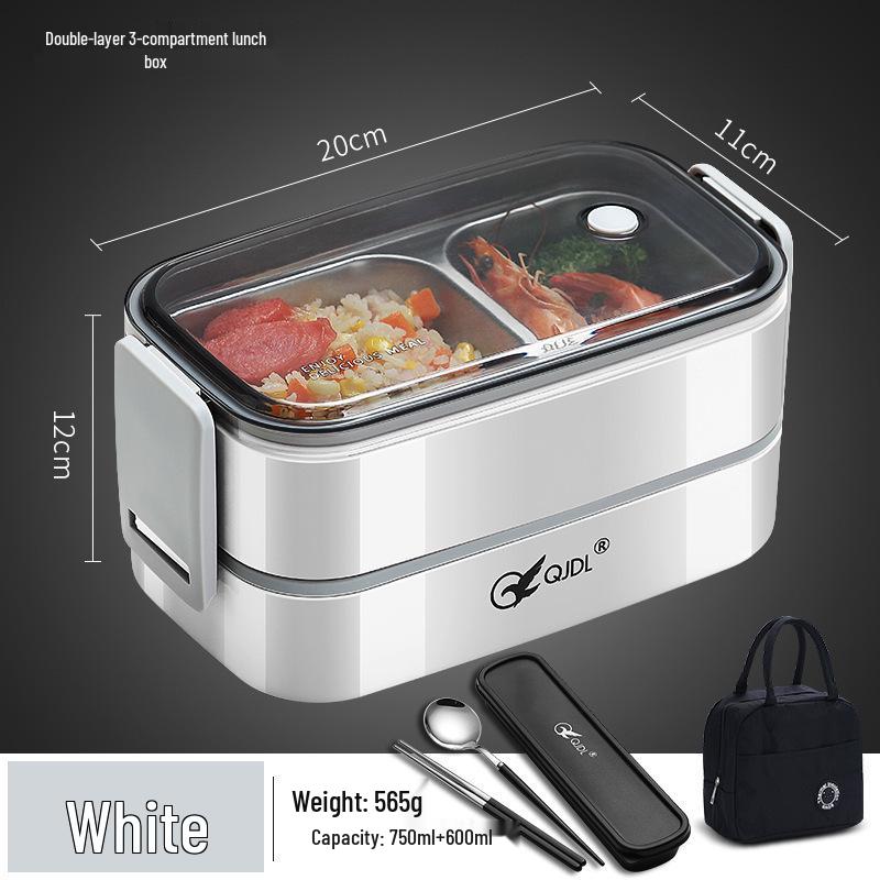 Bento Lunch Box a Doppio Strato in Acciaio Inossidabile, Contenitore Adatto al Microonde per Ufficio e Studenti