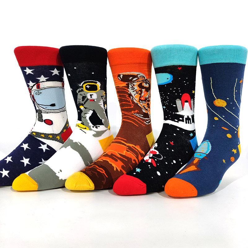 5 Pairs/Pack Men Funny Socks Casual Hip Hop Creative Cartoon Novelty Calcetines Hombre Street