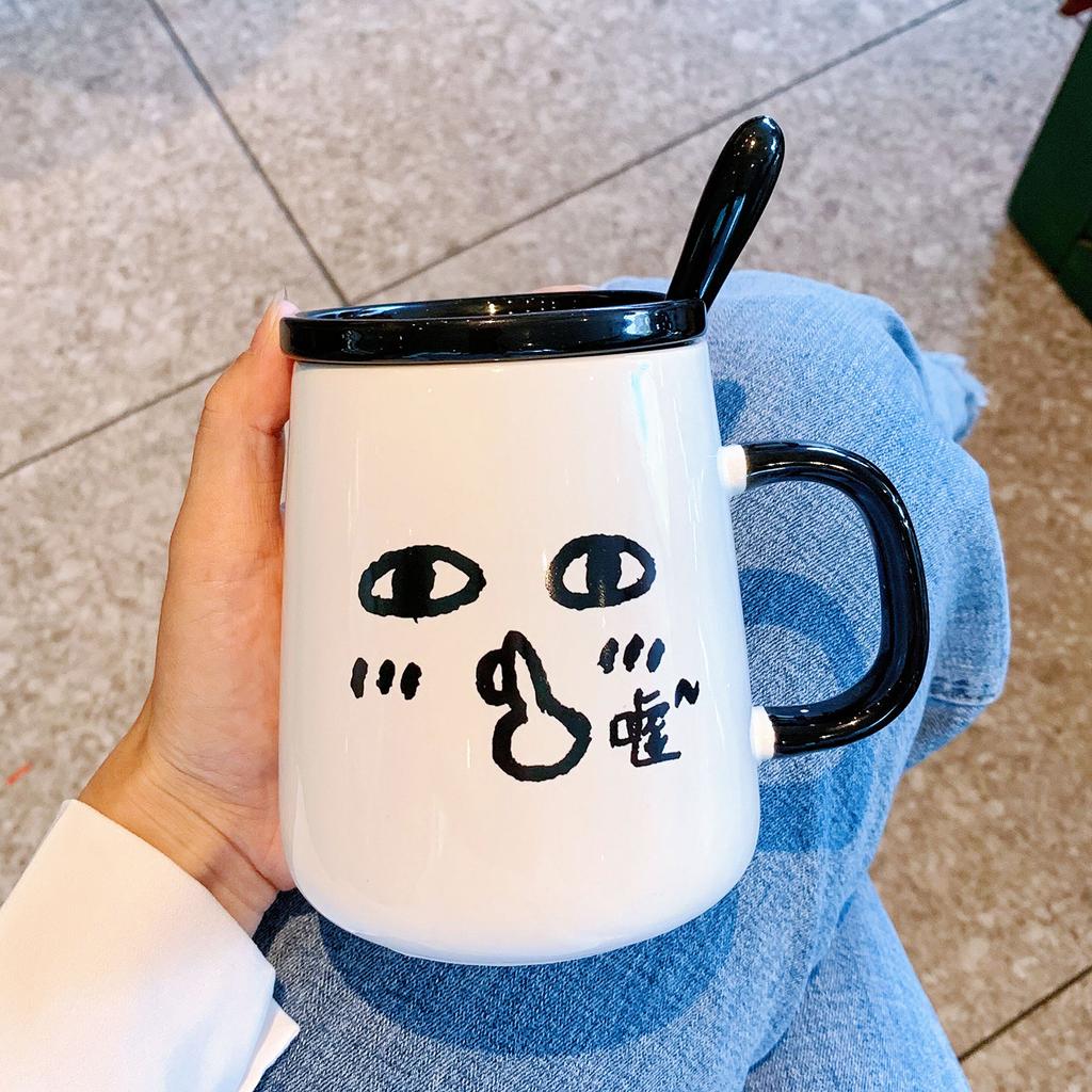 Creative Style High Value Mug With Lid Spoon Cute Ceramic Water Cup Funny Birthday Gift Souvenir