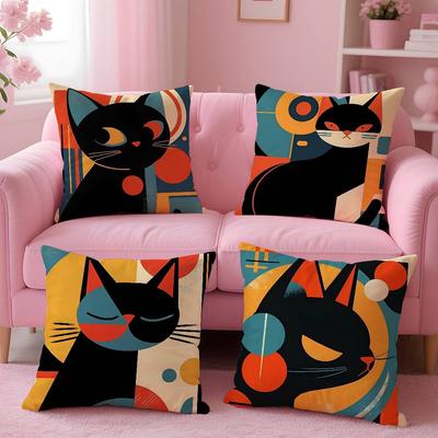 Simple Fashion B-Bauhaus Cat Art Pillow Case Anti-dustmite Pillowcase Invisible Zipper Silky Short Plush Sofa Cushion Cover
