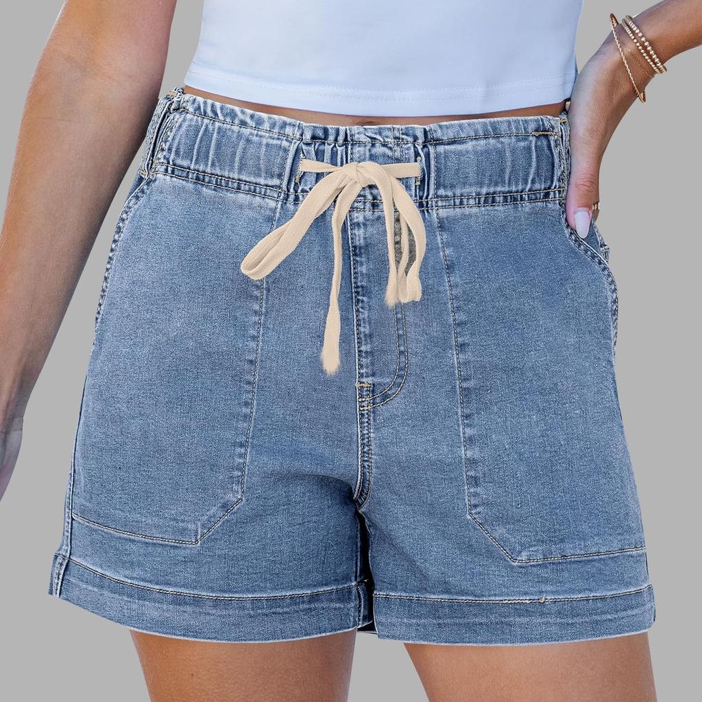 Dámské džínové kraťasy, letní ležérní džínové kraťasy s vysokým pasem a ohrnutým lemem pro juniory, sexy ležérní kraťasy