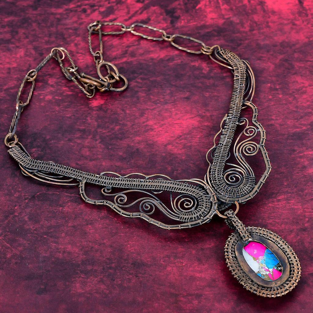 Colar Turquesa Algodão Doce Joias de Pedra da Lua Arco-Íris Colar Ajustável Enrolado em Fio de Cobre