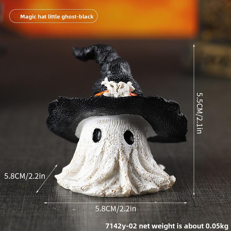 Halloween Magic Hat Ghost Figurine Miniature Landscape Ghost Resin Decoration Atmosphere-enhancing Small Decoration