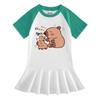 Summer Cartoon Raglan Color-Block Short Sleeve Pleated Dress for Girls