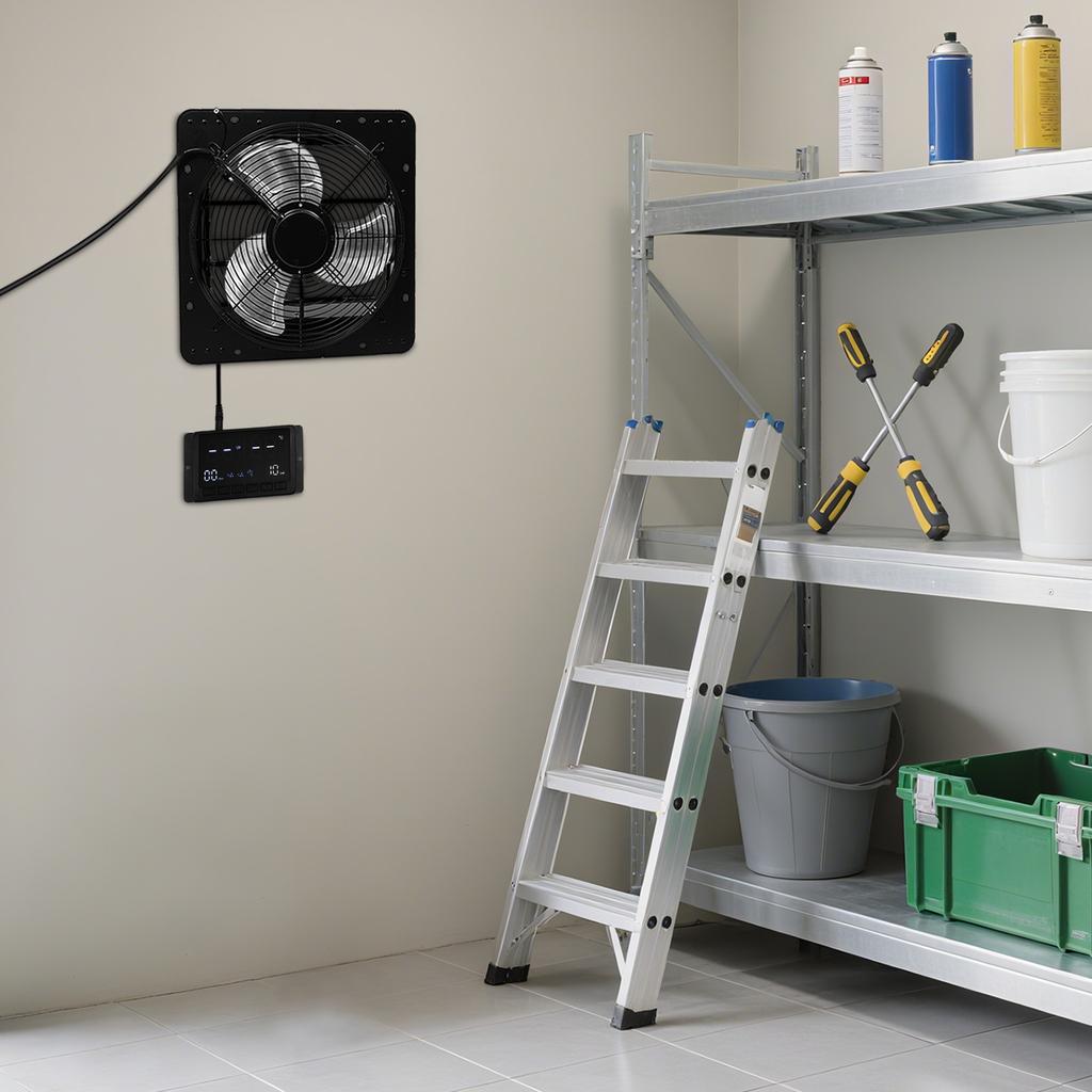 14-Inch Wall Mount Ventilation Fan with Digital Thermostat & Humidity Controller, IP44 Waterproof for Home, Garage & Warehouse